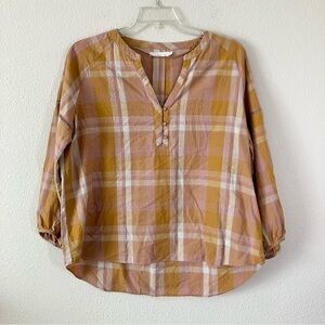 PRANA Organic Cotton Shirt Plaid Boho Top Balloon Sleeves Casual Vacation XL